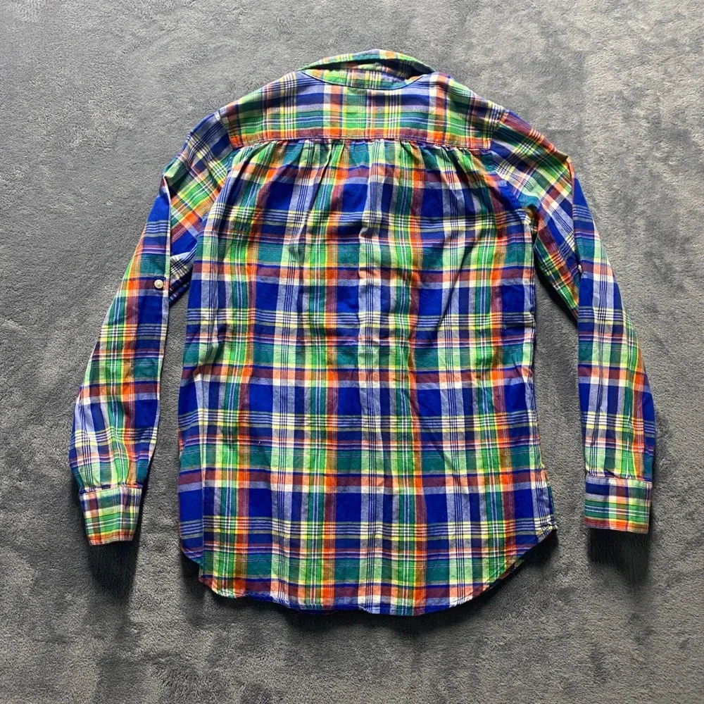 Ralph Lauren Button Down Shirt Girls 14 Plaid Ruffle Multi Color Cotton